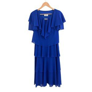 Blue Tiered Chiffon Midi Maxi Dress Gown Size 10 Wedding Evening Special Event